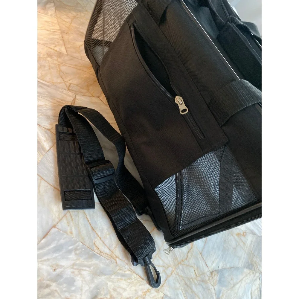 Black Soft Sided Pet Carrier Small Dog Cat Travel Bag with Mesh Windows Strap
